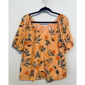 LOFT Top Womens Medium Orange Harvest Sweetheart Neckline Cottagecore Romantic
